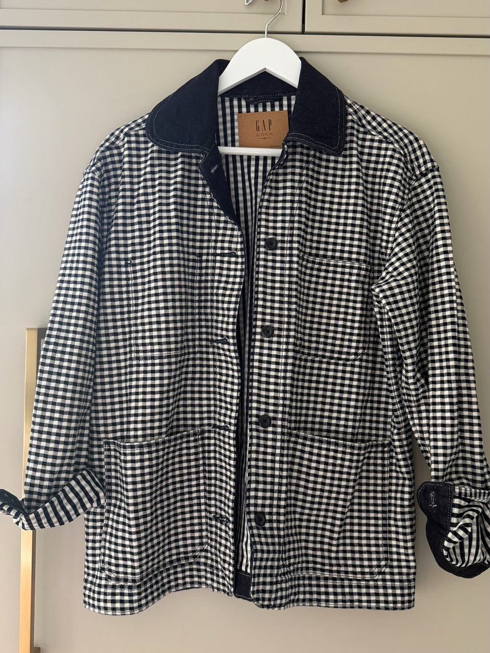 GAP x Dôen white and navy Gingham Jacket with Contrast Collar
